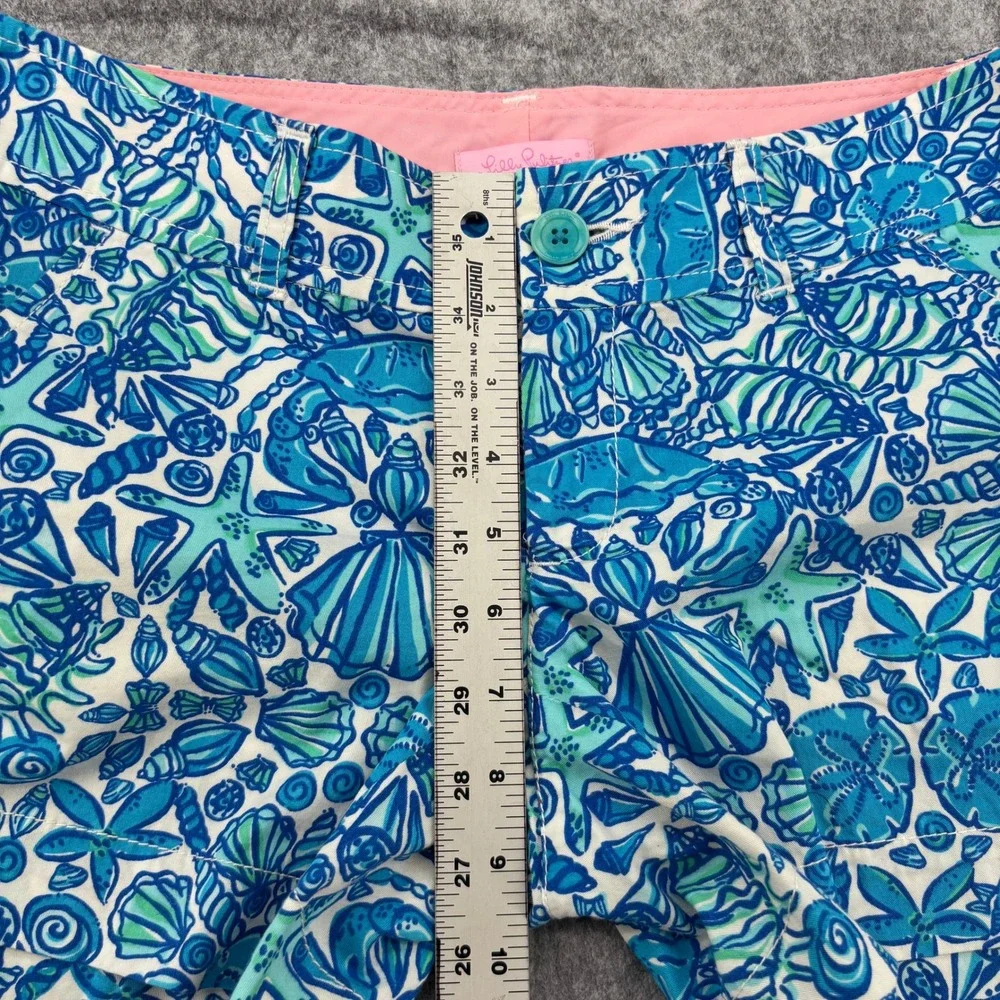 Lilly Pulitzer Callahan Shorts Blue Green Seashell Starfish Nautical Print SZ 0